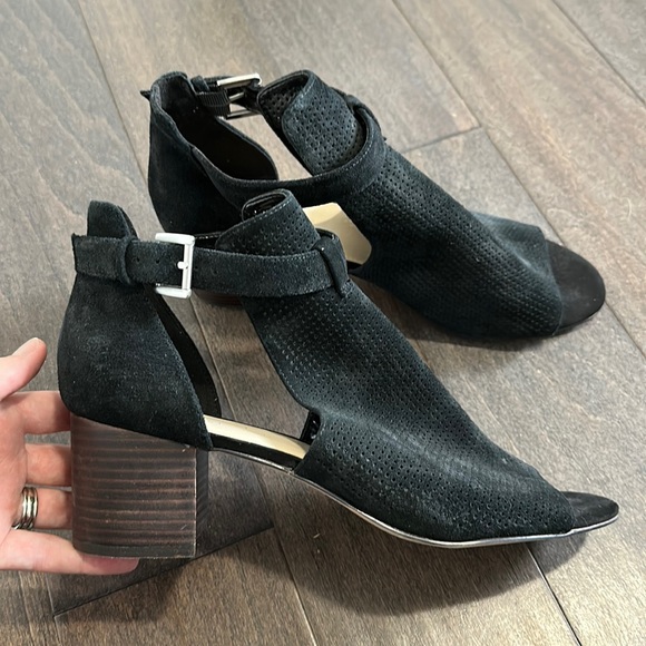 Nine West Shoes - Nine West Perforated Laser Cut Open Toe Heeled Shoes Suede Black 12